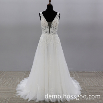 China White Women Party Luxury  Bride Lace Wedding Dresses Bridal Gowns